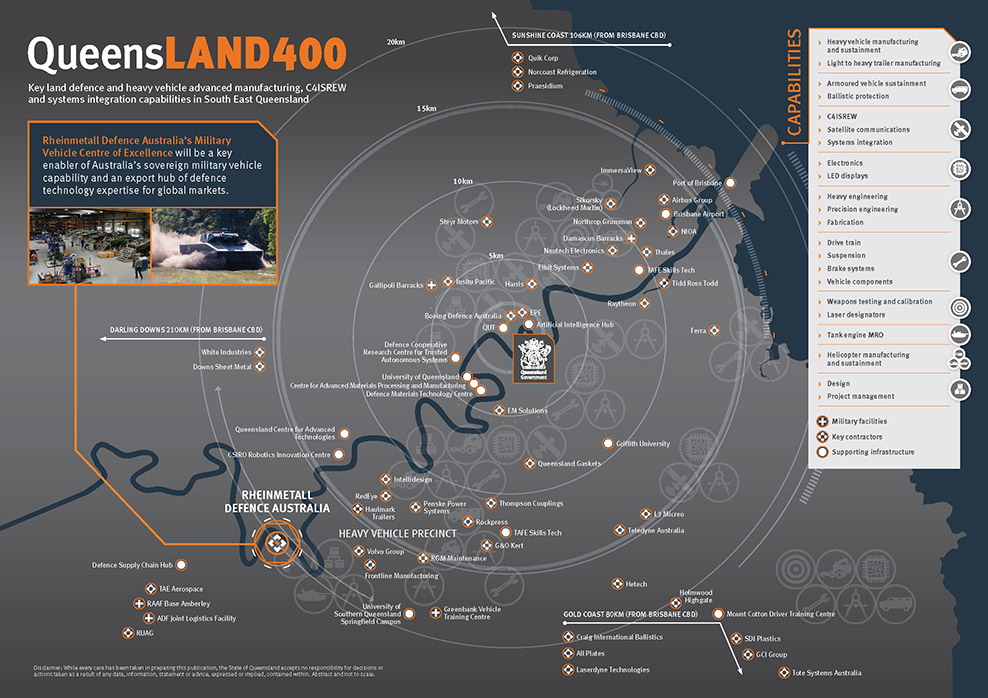 map showing key defence capabilities in South East Queensland